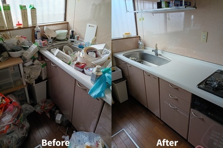 仙台の便利屋が対応した部屋の片付け・キッチン整理のビフォーアフター作業例