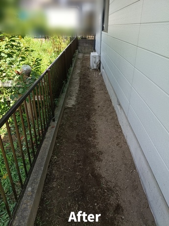仙台市内のご自宅脇の草むしり完了後・雑草を除去した状態