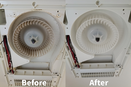 乾燥機能付き浴室換気扇の内部ファン清掃ビフォーアフター｜仙台市太白区
