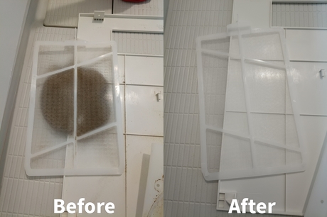 浴室換気扇フィルターの清掃ビフォーアフター｜仙台市太白区