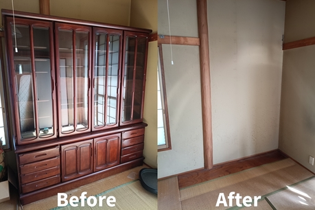 宮城県内の戸建て住宅で行った家一軒丸ごとの不用品処分(食器棚搬出)のビフォーアフター