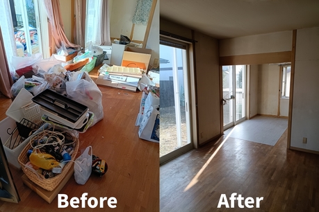 戸建て住宅の家一軒丸ごとの整理と簡易清掃を行った室内ビフォーアフターの様子
