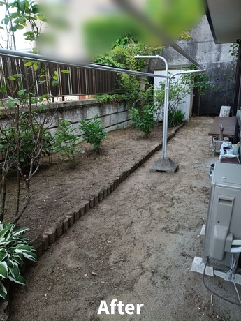 仙台市太白区で対応したご実家通路部分の草むしり作業後の様子。雑草を除去し通路が見やすく整理された状態