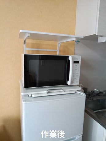 仙台市内で行った電子レンジ設置とアース線接続作業後の様子