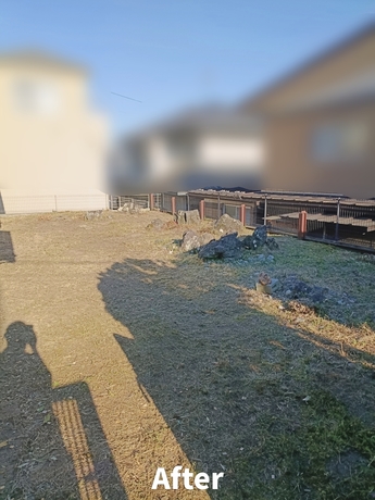 仙台市太白区で対応した庭の草刈り・草むしり作業後の様子。雑草や草木を整理しスッキリした庭の状態